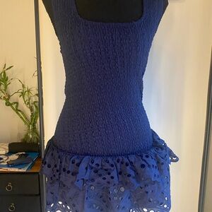 Fashion Nova Navy Blue Mini Dress with Eyelet Ruffle Hem